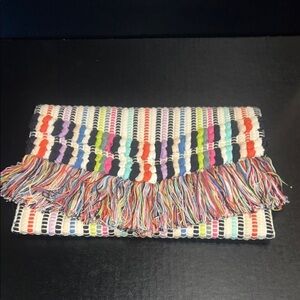 Stella & Dot Colorful Woven Envelope Clutch with Fringe